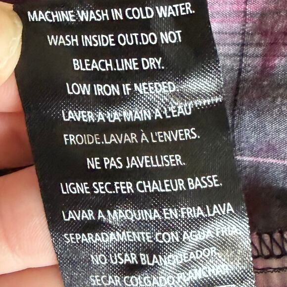 Affliction Womens Y2K Button Up Shirt M Black Maroon Plaid Moto Spell Out Logo - Picture 12 of 12